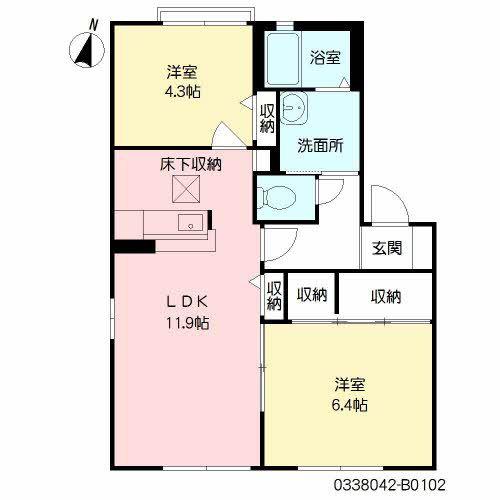 ディアス茶屋の原  B棟(2LDK/1階)の間取り写真