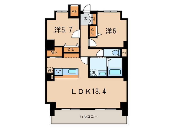 リブラ高槻(2LDK/12階)の間取り写真