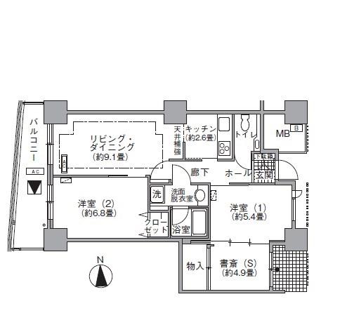 アクティ汐留(2SLDK/32階)の間取り写真