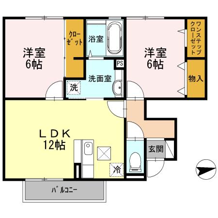 ハイツ東野(2LDK/1階)の間取り写真