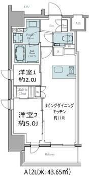 クレストコート東中野(2LDK/9階)の間取り写真