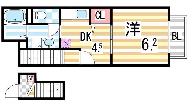 フレーリーコート(1DK/2階)の間取り写真