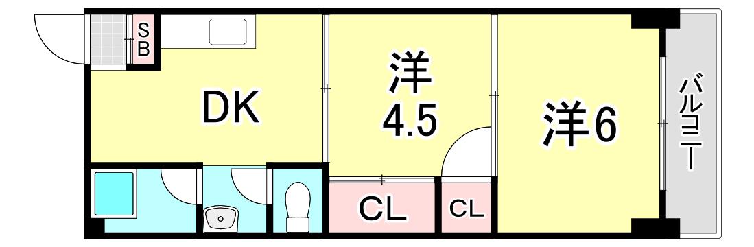 千種が丘グランドハイツ(2DK/4階)の間取り写真