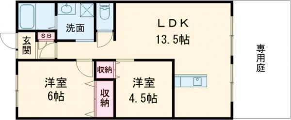 ボイス大河(2LDK/1階)の間取り写真