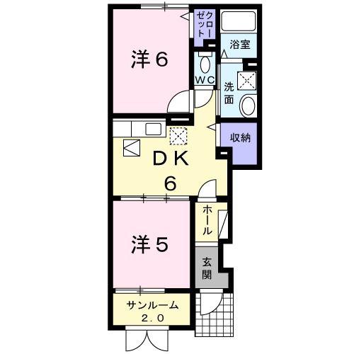 カーサ ティ アモ(2DK/1階)の間取り写真