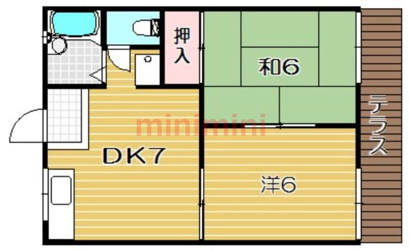 サツキハイツA棟(2DK/1階)の間取り写真