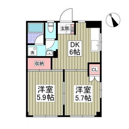 ヴィラ手児奈(2DK/1階)の間取り写真