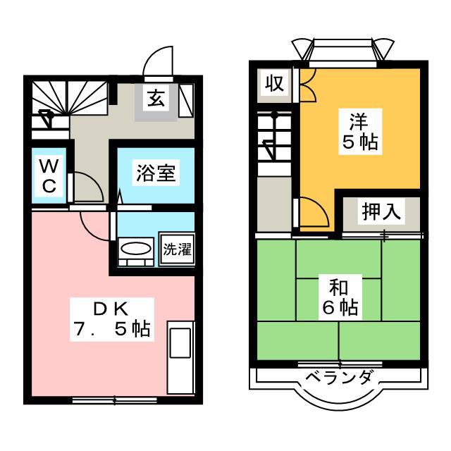 椚田シャンブル(2DK/1階)の間取り写真