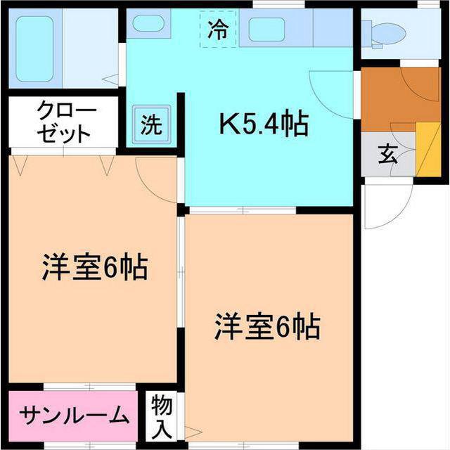 オレストピア(2K/1階)の間取り写真