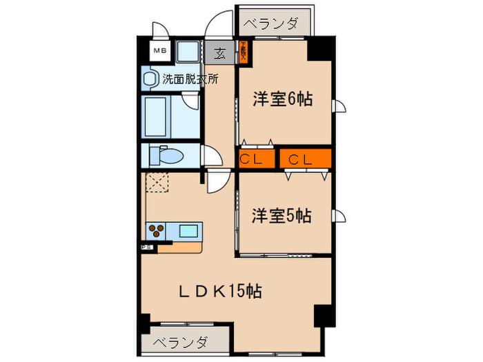 グランドコート(2LDK/4階)の間取り写真