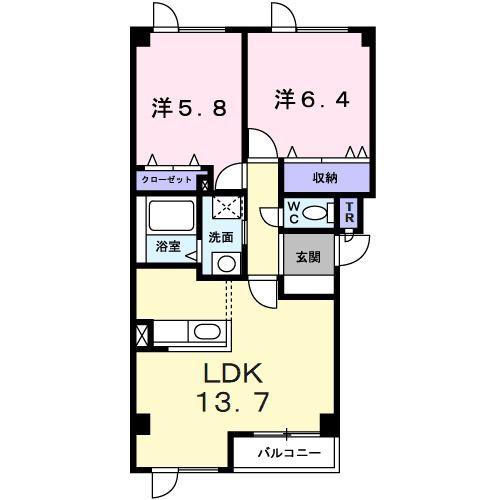 プロムナードF・M(2LDK/1階)の間取り写真