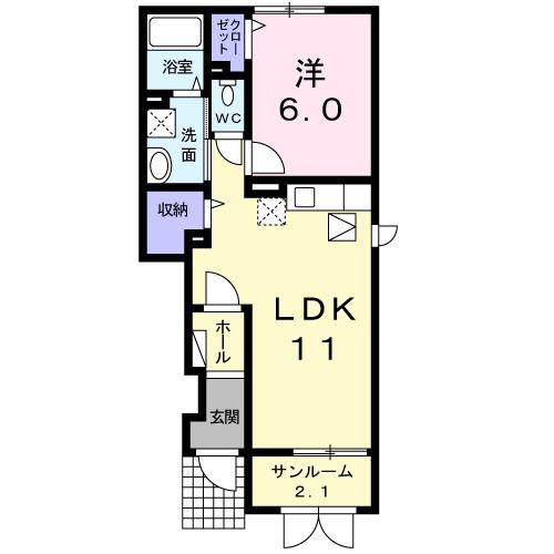 オールズI(1LDK/1階)の間取り写真