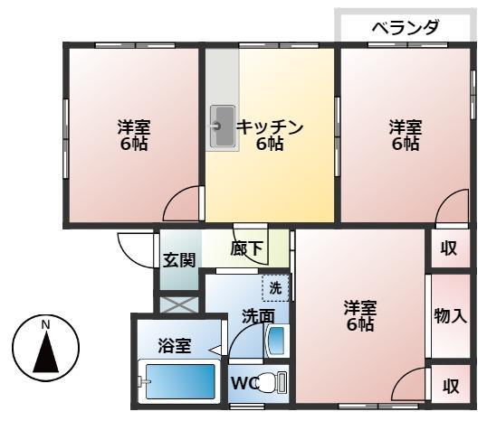 ハイツニュー城西B棟(3DK/1階)の間取り写真