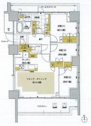 HARUMI FLAG SUN VILLAGE E棟(3LDK/3階)の間取り写真