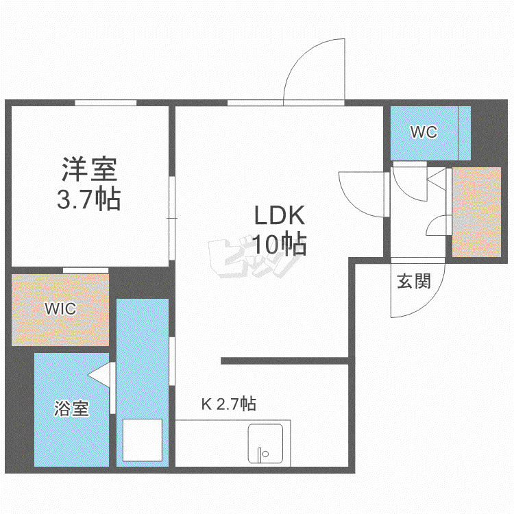 エゾンス西線9条(1LDK/3階)の間取り写真