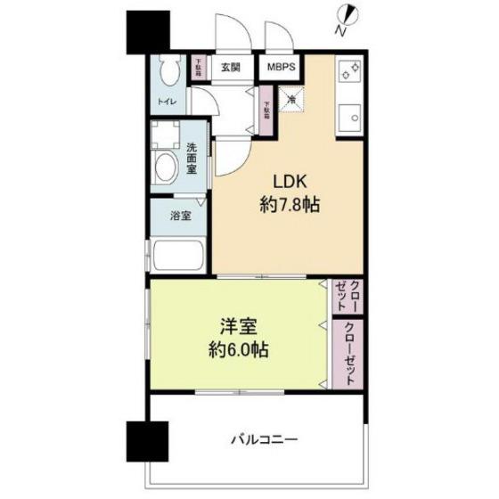 レジディア博多II(1DK/14階)の間取り写真