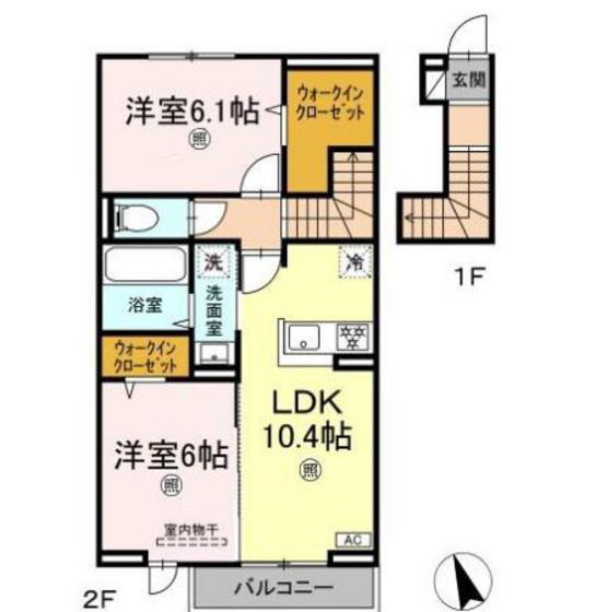 ＪＲ宇野線 茶屋町駅 徒歩15分 2階建 築2年(2LDK/2階)の間取り写真