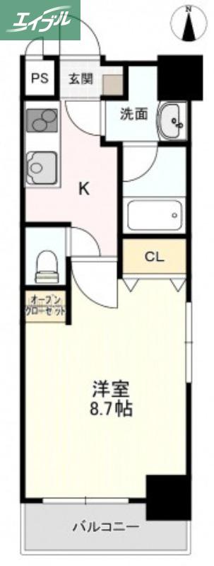 柳町CORAL(1K/5階)の間取り写真