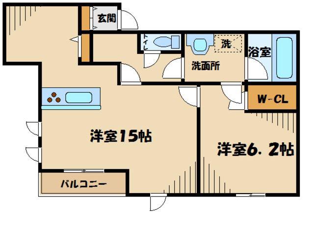 イーグル(1LDK/2階)の間取り写真