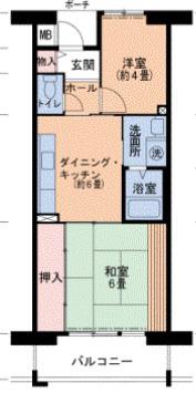 グリーンヒルズ鷹取 3号棟(2DK/3階)の間取り写真