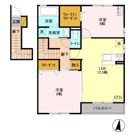 フォーゲルテラス オランジュ VI(2LDK/2階)の間取り写真