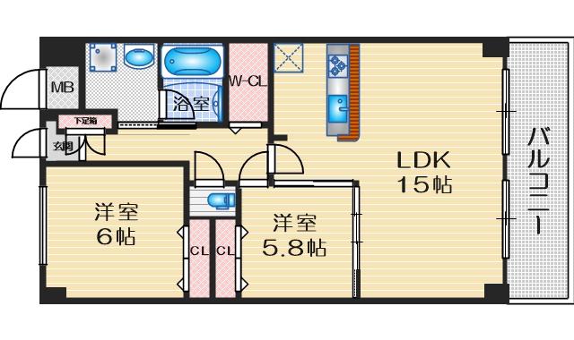 アンフィニ江坂ガーデン(2LDK/9階)の間取り写真
