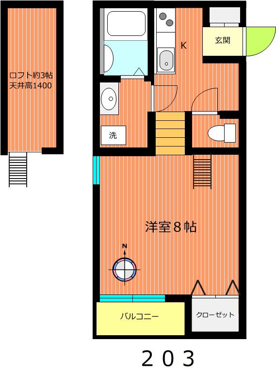 ドリーム新田(1K/2階)の間取り写真