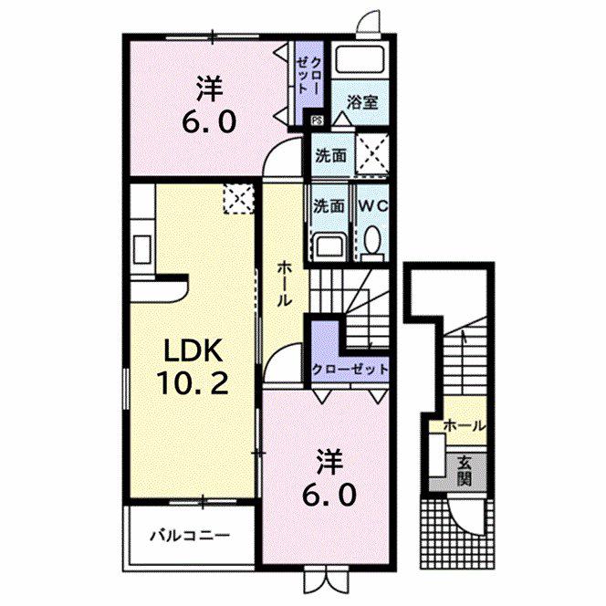 シュトラウス(2LDK/2階)の間取り写真