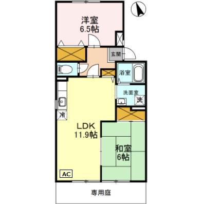 サンパセオ山水 II棟(2LDK/1階)の間取り写真