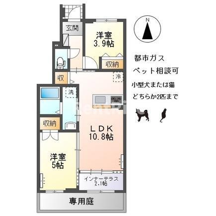 東五城字西大堀アパート(2LDK/1階)の間取り写真