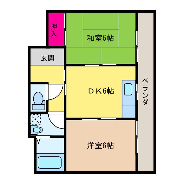 幸ハイツ(2DK/2階)の間取り写真