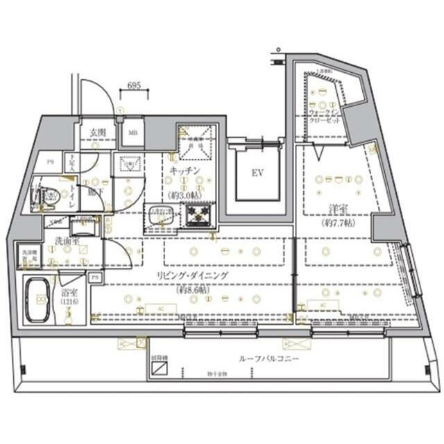 ベルシード品川西大井 部屋番号1201(1LDK/12階)の間取り写真