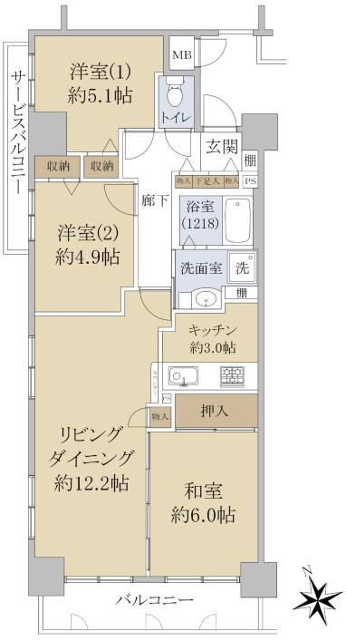 ロイヤルシャトー西条(3LDK/12階)の間取り写真