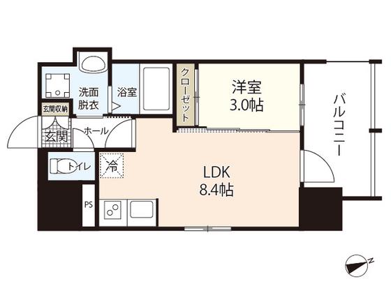 LASANTE舟入本町(1LDK/4階)の間取り写真