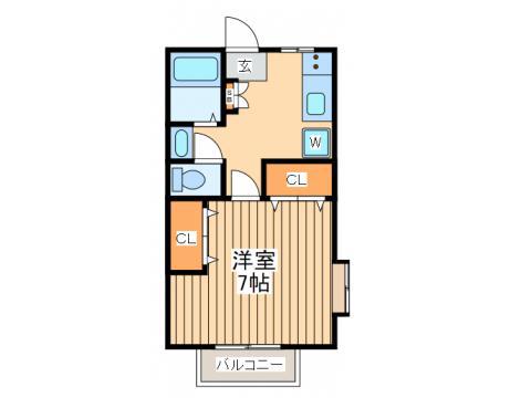 K2東北里(1K/2階)の間取り写真