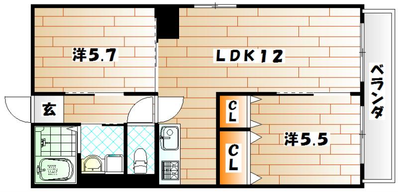 ビューテラス清田Ⅱ(2LDK/1階)の間取り写真