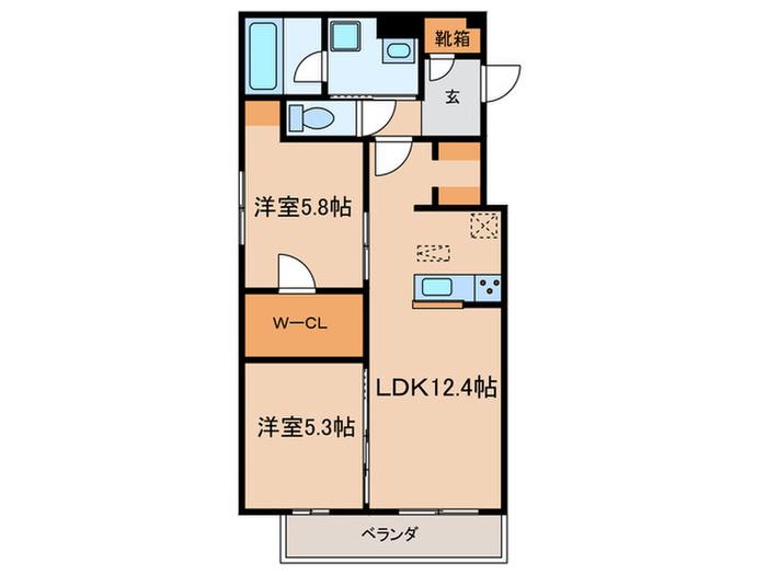 D-ROOM分梅(2LDK/2階)の間取り写真
