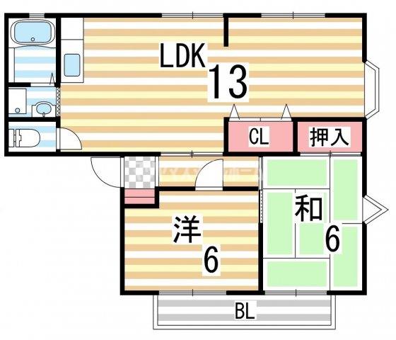 灰塚パークサイドビレッジA棟(2LDK/2階)の間取り写真