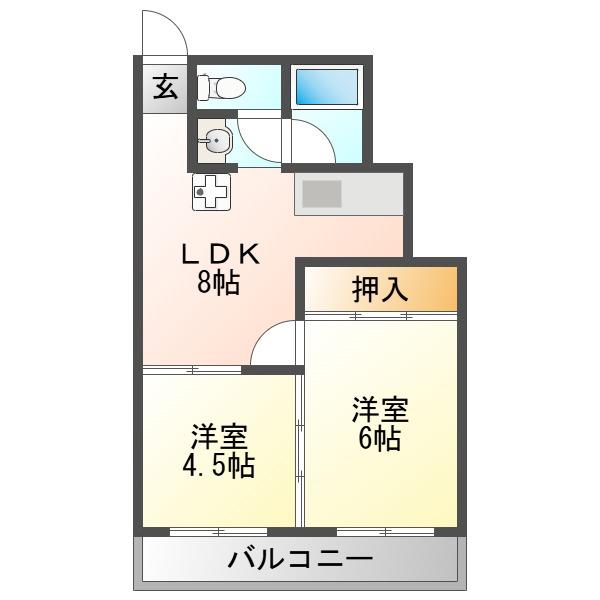 ビギンハイツ(2LDK/2階)の間取り写真