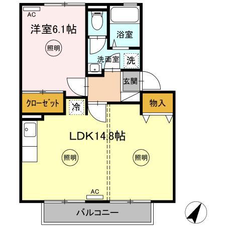 サニーハイム B棟(1LDK/2階)の間取り写真