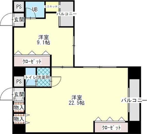ニューライフ大手前3番館(1LDK/2階)の間取り写真