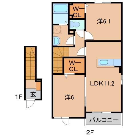 ドルチェ ヴィータ I(2LDK/2階)の間取り写真