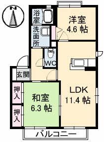 フラワーランド D棟(1LDK/2階)の間取り写真