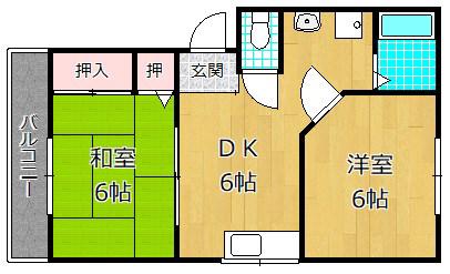 交久瀬ハイツ A棟(2DK/1階)の間取り写真