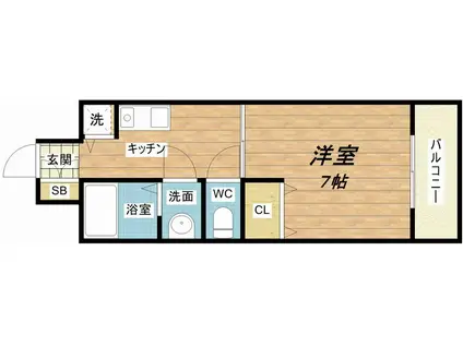 レインボーコート立売堀(1K/4階)の間取り写真