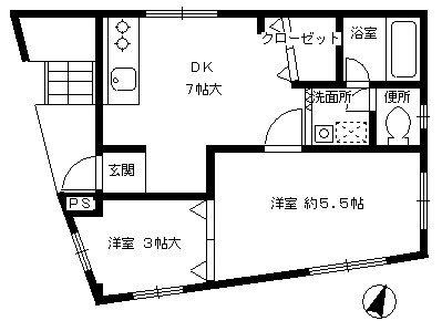 ハイツ泉楠谷(2DK/3階)の間取り写真