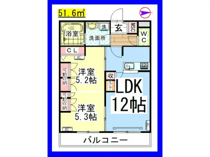 AF ランドマーク瀬谷(2LDK/2階)の間取り写真