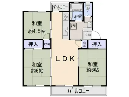 新金岡三丁壱番第六棟(3LDK/2階)の間取り写真
