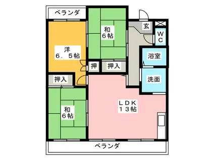 ル・シェリア有東坂(3LDK/2階)の間取り写真