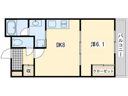 アサート木屋瀬(1DK/2階)の間取り写真